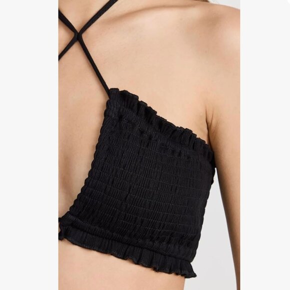 BB DAKOTA Women's Black Catch A Glance Smocked Ruffle Crop Top Size Medium NWT - Picture 9 of 9